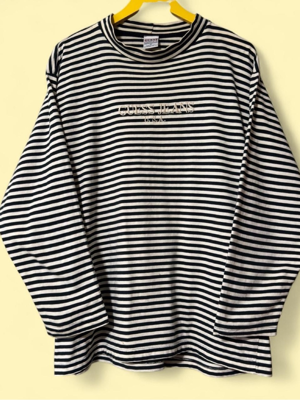 90s Guess black and white striped long sleeve shirt